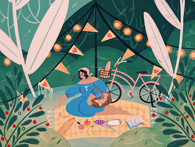 Picnic under the Stars calming childrens book childrens illustration editorial illustration gentle illustration illustration art illustrator imagination nature nature illustration picnic scene scenery storybook storytelling whimsical whimsy