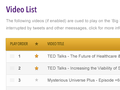 CMS Listings drag favorite order star table videos