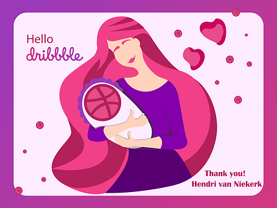 Hello Dribbble! debut shot first shot hellodribble thank you card thanks for invite vector illustration