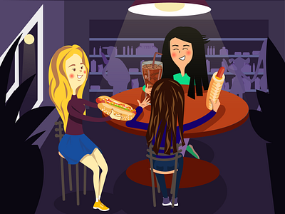 Girls talks cafe fast food funny illustration live illustration