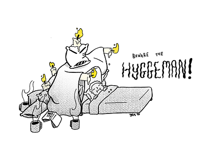 Beware the Hyggeman cartoon cartoonist drawing editorial illustration funny glasgow hygge illustration lol pun scotland