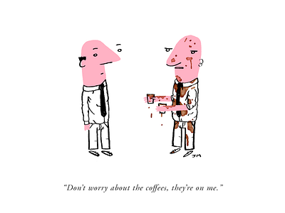 Complimentary cartoon characters coffee drawing illustration joke pun