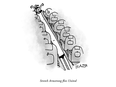 Stretch Armstrong Flies United america cartoon cartoonist comic comix editorial gag humour illustration pun united airlines usa