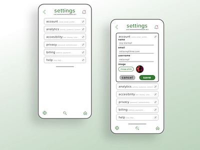 settings menu - daily UI challenge day 7 dailyui settings ui ui design uiuix