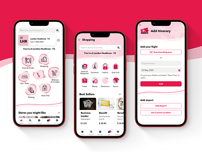Airport Shopping airport app boarding pass category design icon mobile pink shopping ui ux white