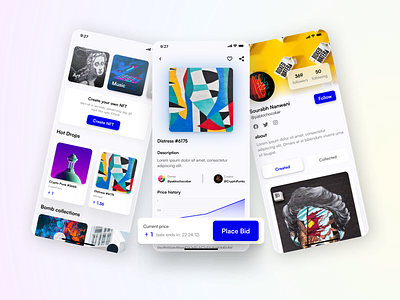 NFT Marketplace app app bitcoin crypto design dogecoin etherium marketplace mobile design nft ui ux