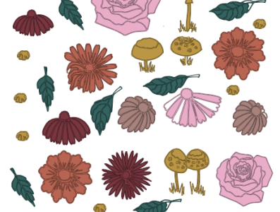 осенний сет с цветами, листьями. грибами 2 cream roses for printing on soap illustration illustrator leaves mushrooms vector