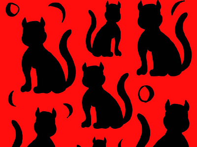 black cat, black cats, moon,on red