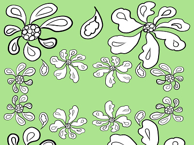 pattern flowers, leaves, flowers, light green, pink, blue, yello