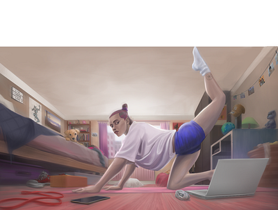 Sofia's Home Workout covid19 digitalart fitness gym illustration lockdown quarantine workfromhome yoga