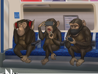 Speak No Evil covid19 digital facemask london londonunderground monkeys quarantine train tube wise
