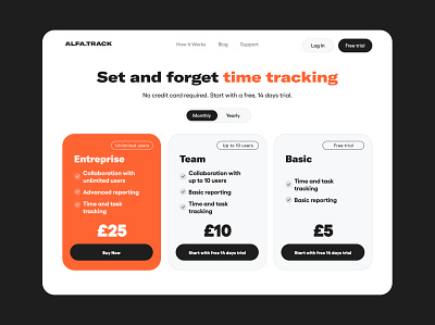 Pricing page for time tracking website concept landing modern orange payment price pricing pricing page red time tracker trendy ui web white