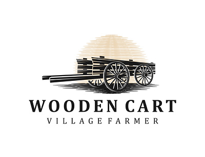 Wooden cart village farmer logo black creative design element emblem farm horse cart icon illustration label logo minimalist old seed simple symbol template transportation vector vehicle