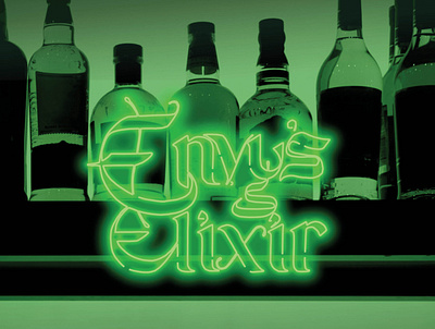 Envy's Elixir Advertisement branding calligraphy logo photo typography