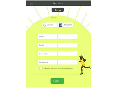 Marathon fitness app ui sign up page design app ui athletic dailyui dailyuichallenge fitness ui yellow