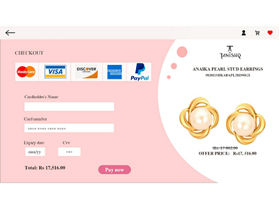 Webpage design for jwellery shop Checkout page checkoutpage dailyui dailyui002 dailyuichallenge feminine pink tanishq uiux webpage