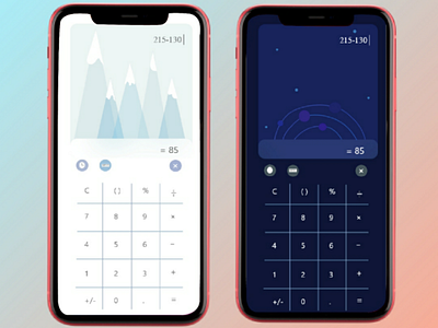 Calculator UI design normal and dark mode nature inspired