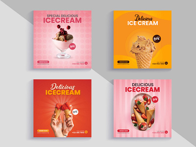 Ice Cream Social Media Post Banner Template banner cream delicious graphic design ice instagram media post social template