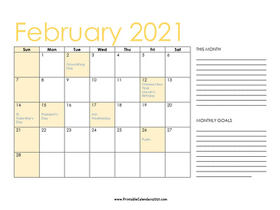 Featured image of post February 2021 Calendar Yellow : February 2021 calendar is a plain printable calendar.
