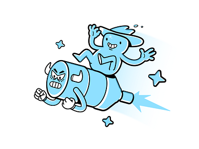 Yippee ki-yay angry bottle of water catoon character character design fly happy illustration ride rocket stars vector water