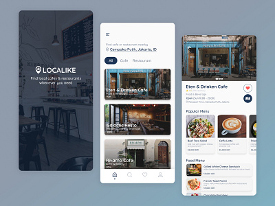 Localike - Local Cafes and Restaurants Finder app design figma indonesia mobileapps ui