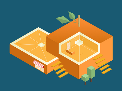 Orange Store 3d fruit grocery icon illustration isometric orange shop store yellow