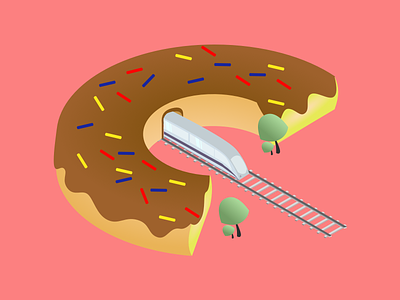 Donut Tunnel architect donut food icon illustration isometric train tunnel ui