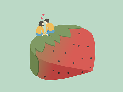 Strawberry Love couple design icon illustration isometric love strawberry
