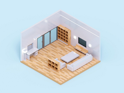 Oak Room 3d illustration interior minimal room voxel voxelart