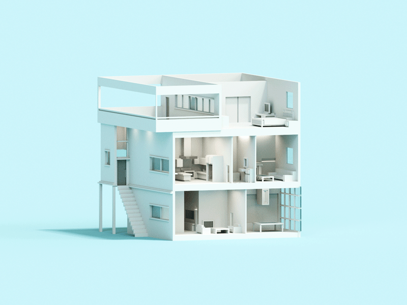 Side View v2 3d house illustration minimal voxel