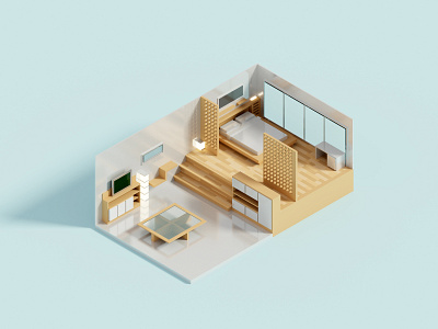 Compact Room II 3d house illustration interior isometric room voxel