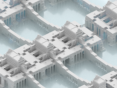 Fortress II 3d illustration magicavoxel reflection snow voxel