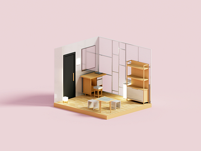 Office room 3d illustration interior office room voxel