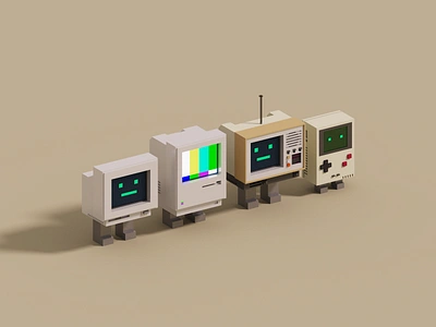 Retro 3d computer gameboy illustration mac pc render retro voxel voxelart