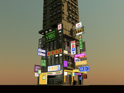 Hong Kong 3d city dusk hongkong illustration skyscraper voxel voxelart