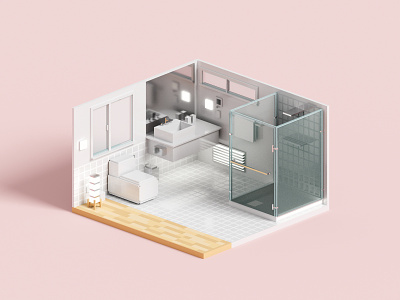 Washroom 3d bathroom illustration minimal render toilet voxel voxelart washroom