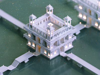 Day 3d architecture illustration minimal render temple voxel