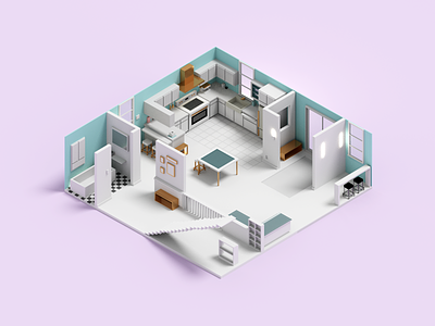 Remodel 3d kitchen render room voxel voxelart