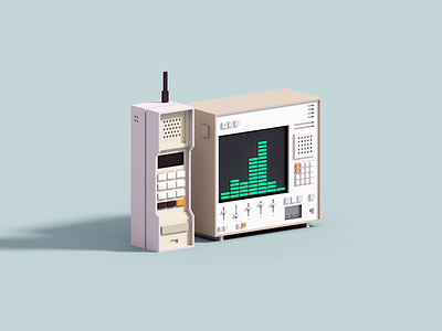 Retro Tech 3d illustration phone render retro synth synthesizer voxel voxelart