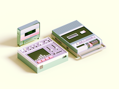 Pastel Music Objects 3d cassette cassette player illustration render synth voxel
