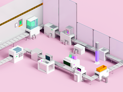 Factory 3d factory illustration machine production render voxel voxelart