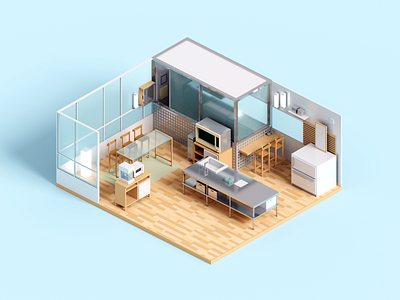 Modern Kitchen 3d architecture illustration interior kitchen minimal modern render room voxel