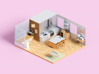 Kitchen Decor 3d illustration kitchen minimal render room voxel voxelart