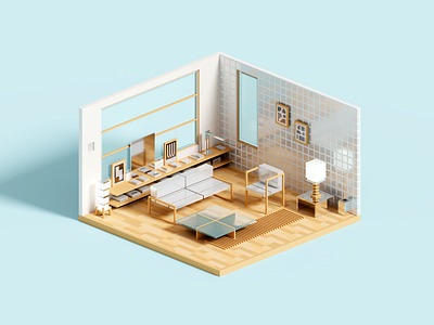 Modernity 3d architecture illustration interior minimal render voxel voxelart