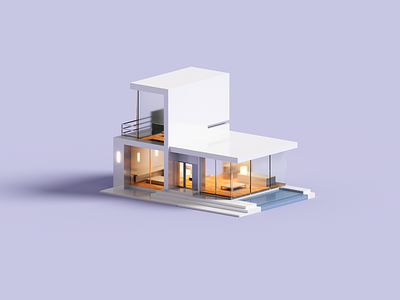 Villa 3d architecture illustration minimal minimalism render voxel