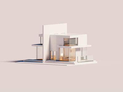 Neutral 3d architecture house illustration minimal render voxel voxelart
