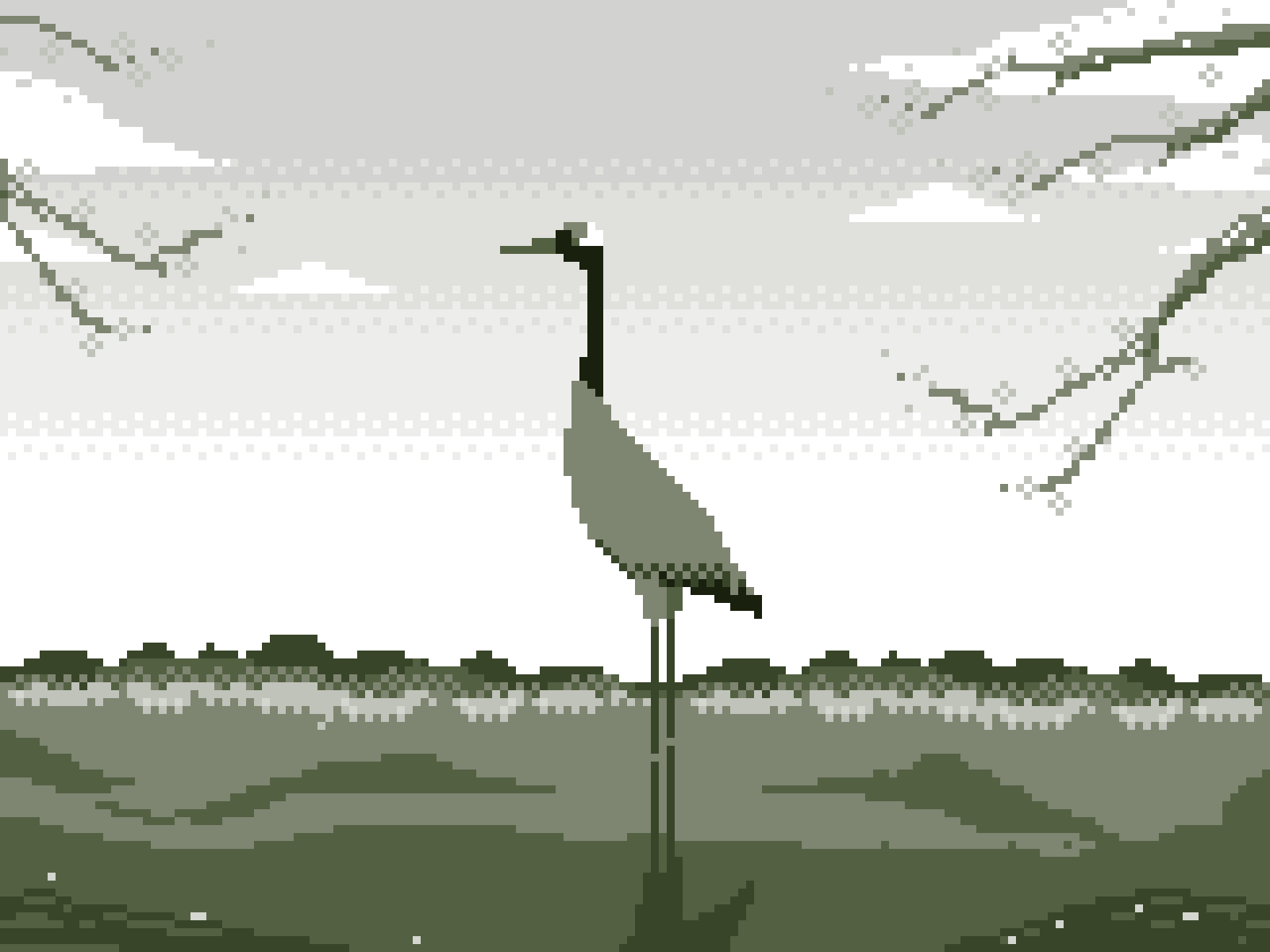 Crane 8bit bird cherry blossom crane illustration nature pixel pixel art pixelart retro water