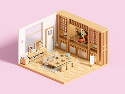 Ginza 3d architecture illustration magicavoxel minimal render room voxel voxelart