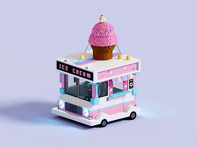 Ice Cream Truck 3d ice cream ice cream truck illustration magicavoxel render truck voxel voxelart