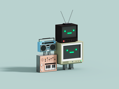Tunes 3d illustration magicavoxel render retro stereo synth television tv voxel voxelart